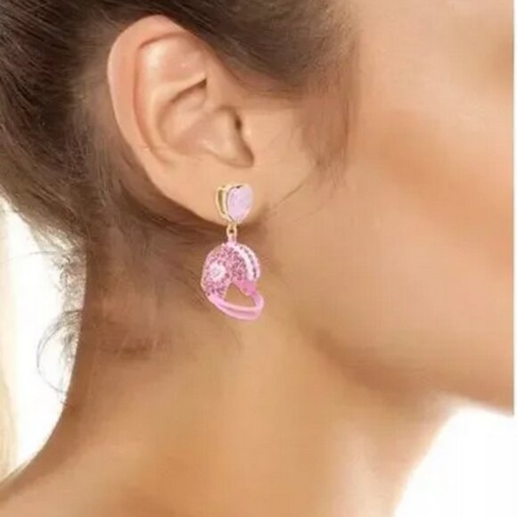 Betsey Johnson Football Helmet and Jersey Earrings Pink Mismatched NWT - Picture 3 of 8